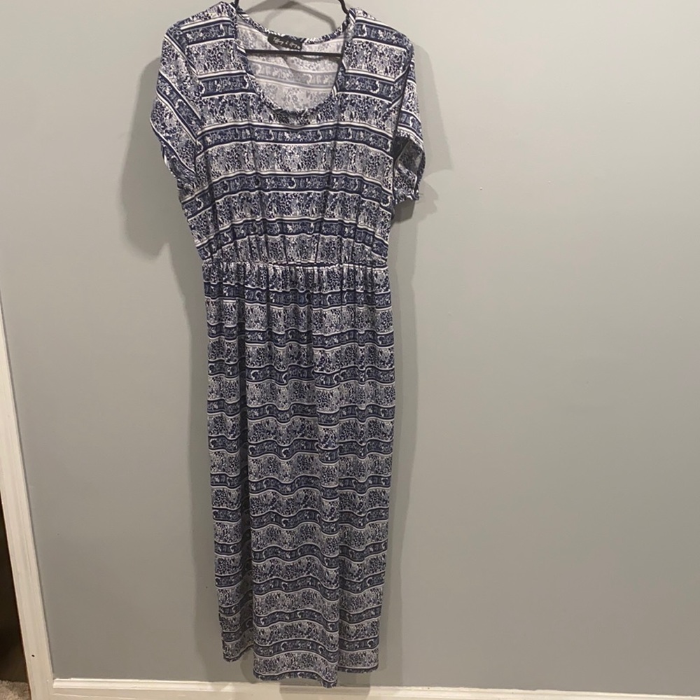 Women’s Navy and White Maxi Dress